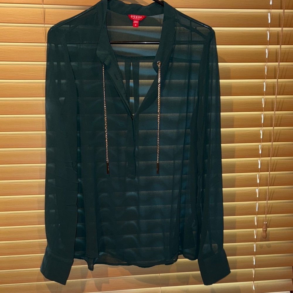 Green Sheer Blouse with Gold Accents